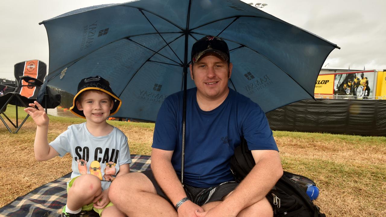 Watpac Townsville 400 Day One. Socials. Mark Whiting with Harrisson, 6, from Mt Low. Picture: Evan Morgan