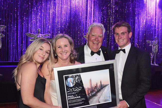 Isabella, Megan, Paul and Jackson Donovan - Hall of Fame recipient - at Gold Coast Business Excellence Awards at The Star Gold Coast. Pic: Regina King