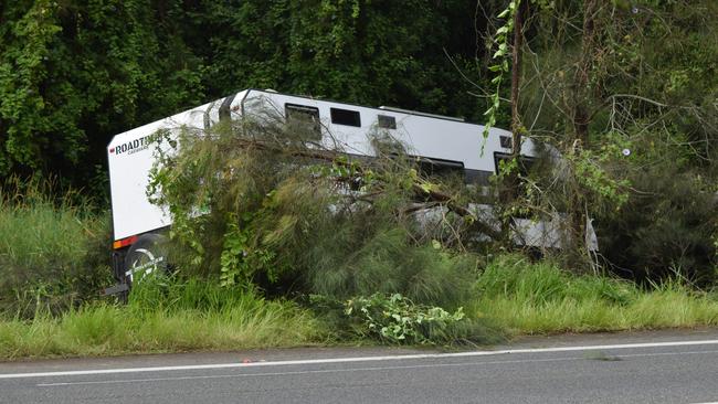 A ute towing a caravan veered off the Bruxner Highway into Duck Creek on Tuesday February 15