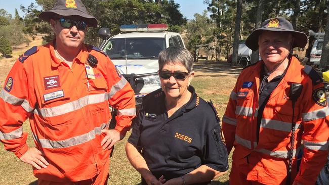 SES officers from Noosa Tye Cotter, SES Noosa unit controller Pauline Eglington and Steve Blount.