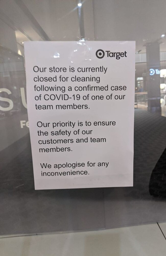 The sign displayed on the window of Target Carindale.