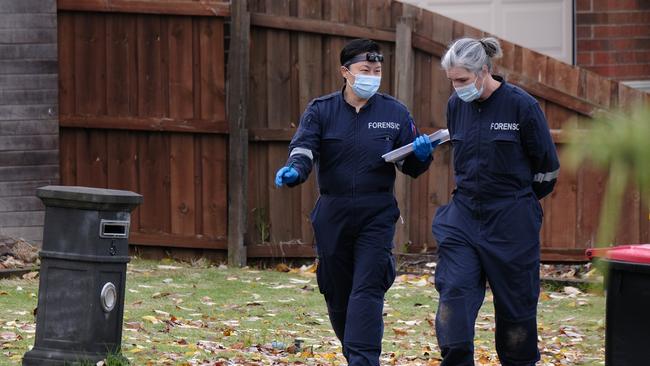 Forensic police and homicide squad detectives were at the scene on Monday morning. Picture: NCA NewsWire / Luis Enrique Ascui
