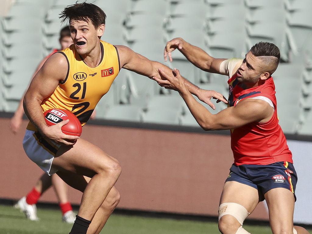 SANFL - STATE GAME - SA v WA at the Adelaide Oval. Jye Bolton and Robbie Young. Picture SARAH REED