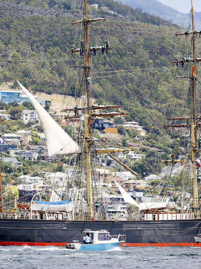 Hobart provided the perfect backdrop for Friday’s Parade of Sail. Picture: MATT THOMPSON