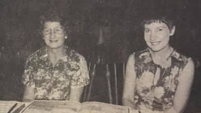 FLASHBACK: Eileen 'Stevie' Stevenson (left) with Marion Chandler at a function at the Proserpine Motor Lodge held to mark the retirement of Mrs Stevenson from Chandler's Pharmacy, where she had been a familiar face for 23 years. Mrs Stevenson was a senior on the pharmacy staff when Graham Chandler took over in 1962. Photo: Proserpine Guardian, November 14, 1980