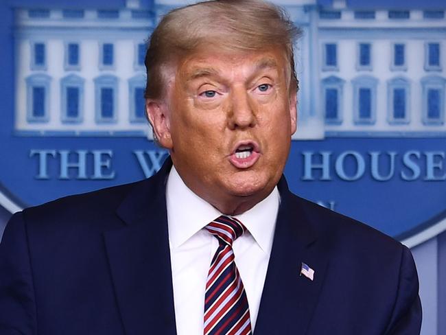 TOPSHOT - US President Donald Trump speaks in the Brady Briefing Room at the White House in Washington, DC on November 5, 2020. - Democrat Joe Biden is leading President Donald Trump in the race for the 270 electoral votes that will put one of them over the top, with the Democrat's campaign asserting they believe he has enough votes to win in key battleground states that remain undecided, like Pennsylvania. (Photo by Brendan Smialowski / AFP)