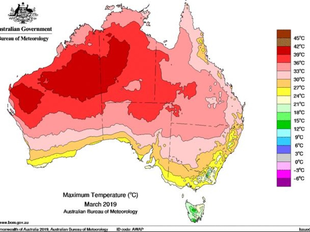 Temperatures were the hottest ever for March — more than two degrees above average. Picture: Bureau of Meteorology.