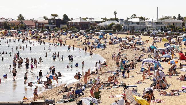 People flocked to Williamstown beach on Sunday. Picture: Ian Currie