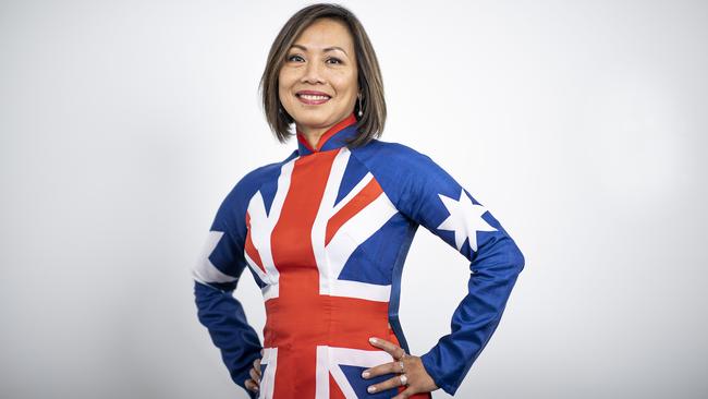 Fowler MP Dai Le, in her Australian flag design traditional Vietnamese áo dài, has not been invited to a celebration of Vietnamese Australians at Kirribilli House. Picture: Gary Ramage