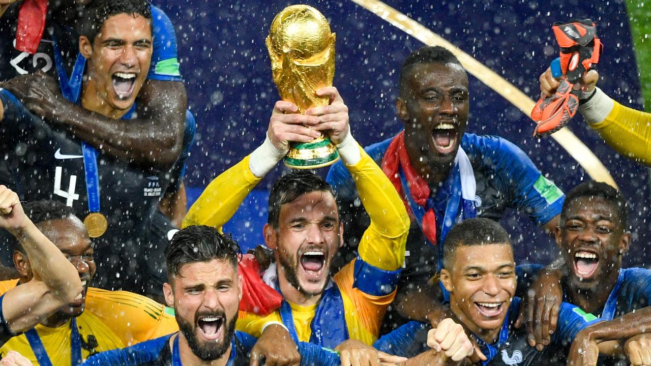 Goalkeeper Hugo Lloris celebrates with the trophy after France won the 2018 World Cup in Russia. Picture: AFP