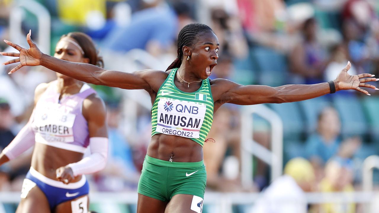 Tobi Amusan couldn’t believe it. (Photo by Steph Chambers/Getty Images)