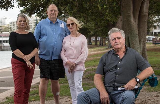 Greater Manly Community Forum head Ray Mathieson (seated), and other members Jude Lewiston, Don Walker and Vivienne Walker who are opposed to the partying on Manly’s East Esplanade. Picture: AAP Image / Julian Andrew