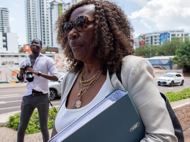 Lawyer Thelma Gray leaves the Darwin Local Court after appearing on a first mention for NT Police officer Karol Jarentowski who stands charged with an aggravated assault. Picture: Pema Tamang Pakhrin