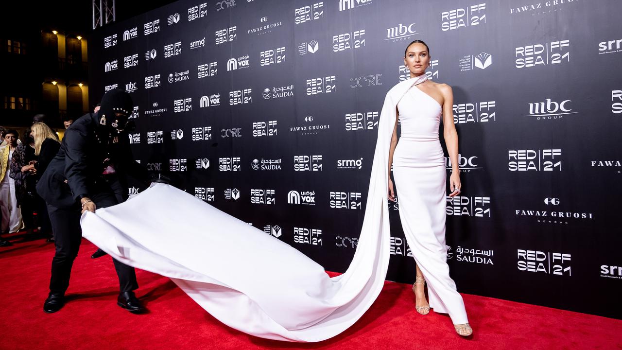 The dress’ train was so long she had to be helped down the red carpet. Picture: Tim P. Whitby/Getty Images for The Red Sea International Film Festival.