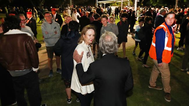 Dawn Service at Southport. Councillor Brooke Patterson speaks to members of Southport RSL. Picture Glenn Hampson