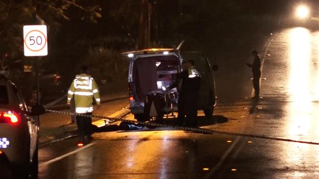 Emergency services at the scene where the woman was killed Picture: David Cleverly/Digicrew Australia