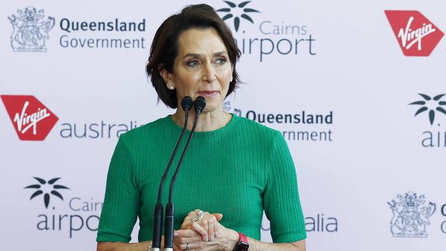 Virgin Australia CEO Jayne Hrdlicka at the launch of the airline’s flights from Cairns to Tokyo. Picture: Brendan Radke