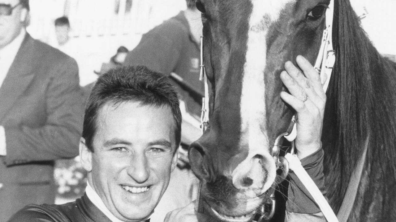 mar 29 1996 headshot jockey jim cassidy with racehorse rough habit sport horseracing