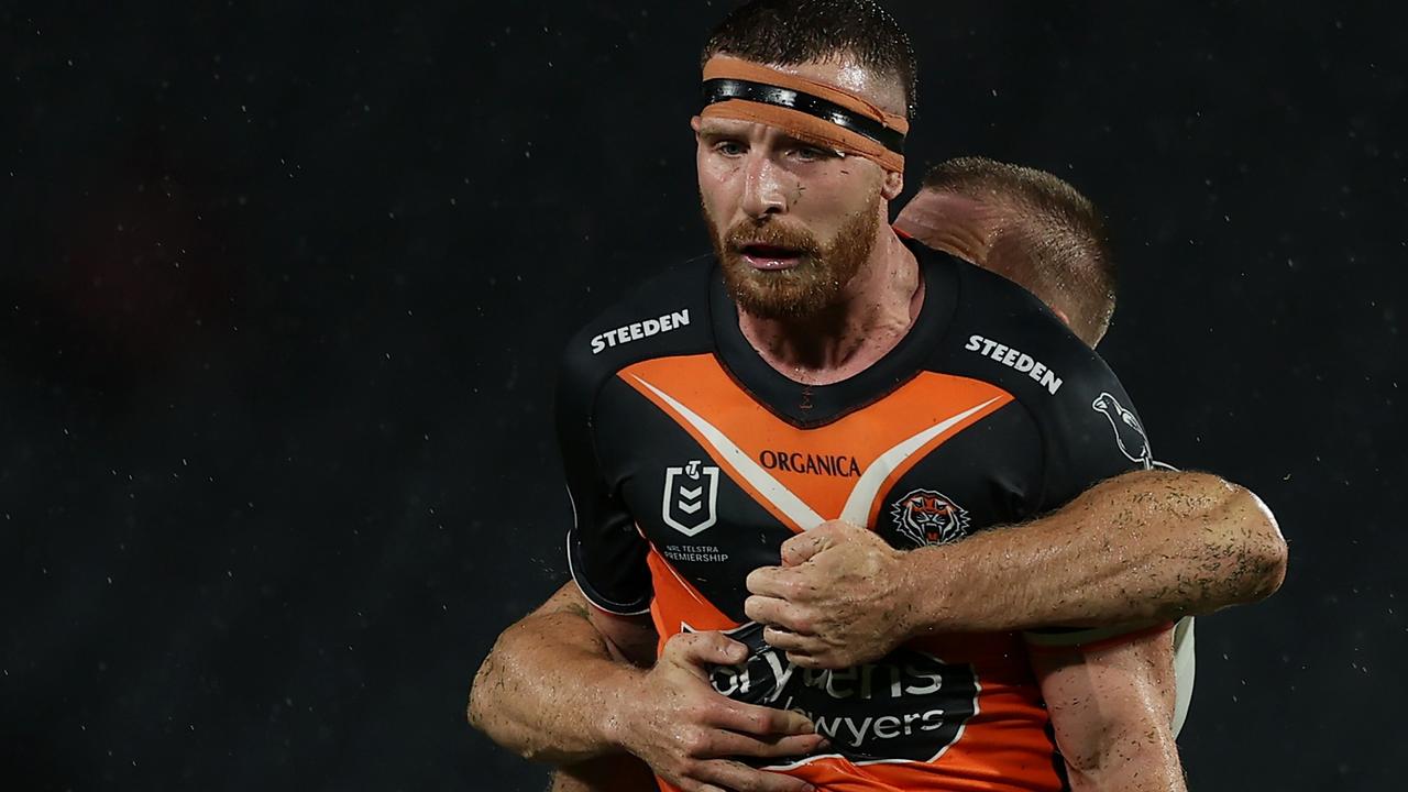 Jackson Hastings was impressive in his NRL return with the Tigers in their trial win over the Sydney Roosters at Central Coast Stadium. Picture: Ashley Feder/Getty Images