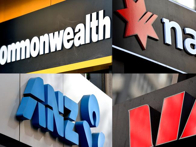 A composite image of signage of Australia's 'big four' banks ANZ, Westpac, the Commonwealth Bank (CBA) and the National Australia Bank (NAB) signage in Sydney, Saturday, May 5, 2018. (AAP Image/Joel Carrett) NO ARCHIVING