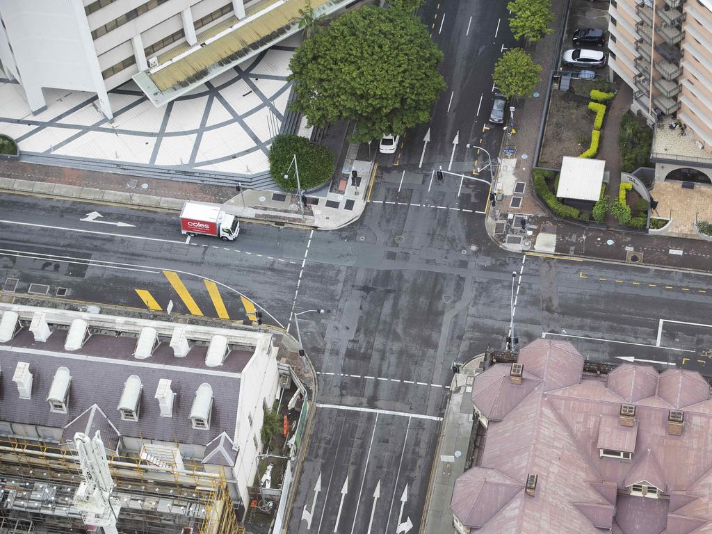 Empty Streets of Brisbane, Margaret St, George St intersection. Picture: News Corp/Attila Csaszar