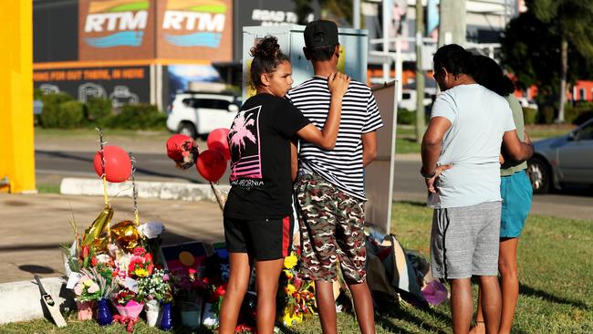 A memorial set up for four teenagers killed in a crash in Townsville in June. Picture: Alix Sweeney