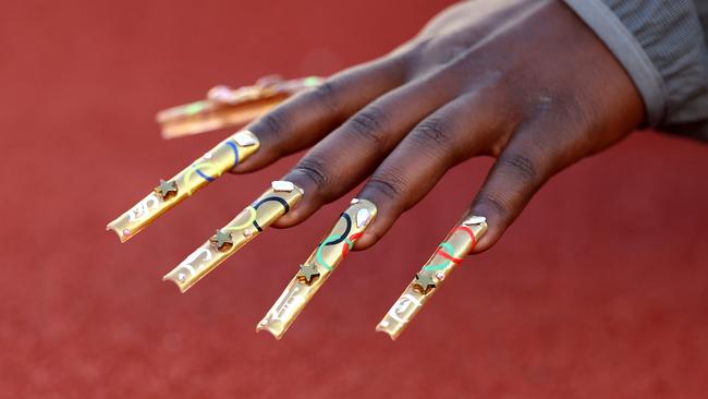 Saunders' nails at the 2024 US Olympic trials. (Photo by Christian Petersen/Getty Images)