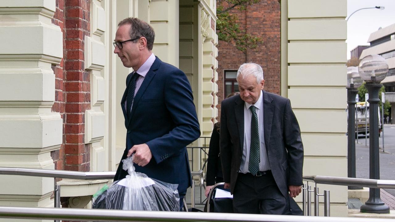 Crown Prosecutor Jack Shapiro and Director of Public Prosecutions Daryl Coates arrive at the trial of Cedric Harper Jordan and Noelene June Jordan in relation to the murder of Shane Barker in 2009 at Campbell Town. Picture: Patrick Gee