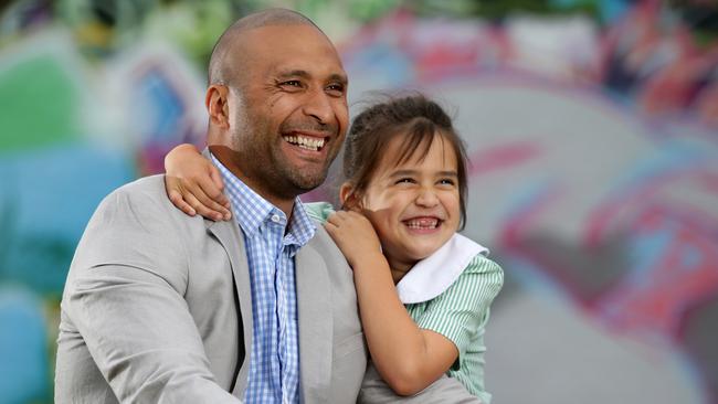 Paul Whatuira shares a lighter moment with his daughter Gabrielle . The former rugby league star Whatuira opens up about his downward spiral, how he contemplated suicide, had repressed memories of tough a childhood . Picture : Gregg Porteous