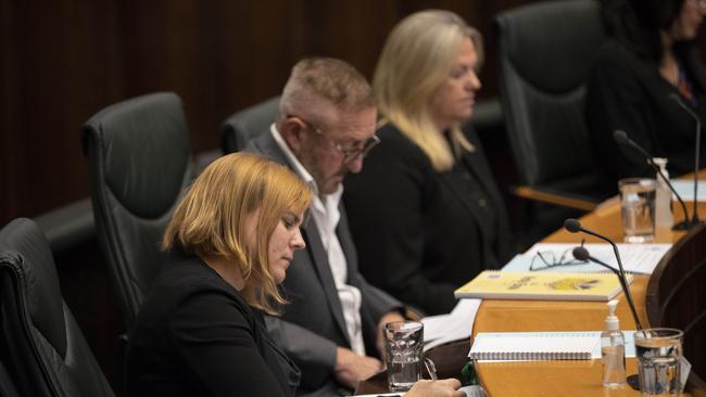Question time in the Tasmanian Parliament, Member for Braddon Miriam Beswick, Member for Lyons Andrew Jenner, and Member for Bass, Rebekah Pentland of the Jacqui Lambie Network . Picture: Chris Kidd