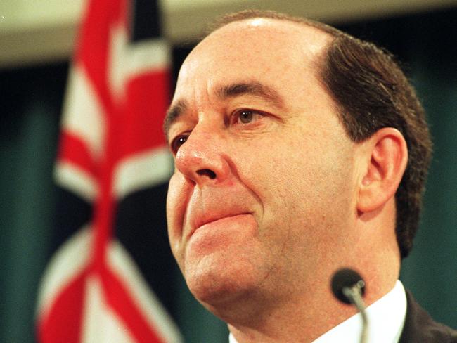 Premier Rob Borbidge during conference on waterfront  sackings Pic Glenn/Barnes 08 Apr 1998 Qld headshot