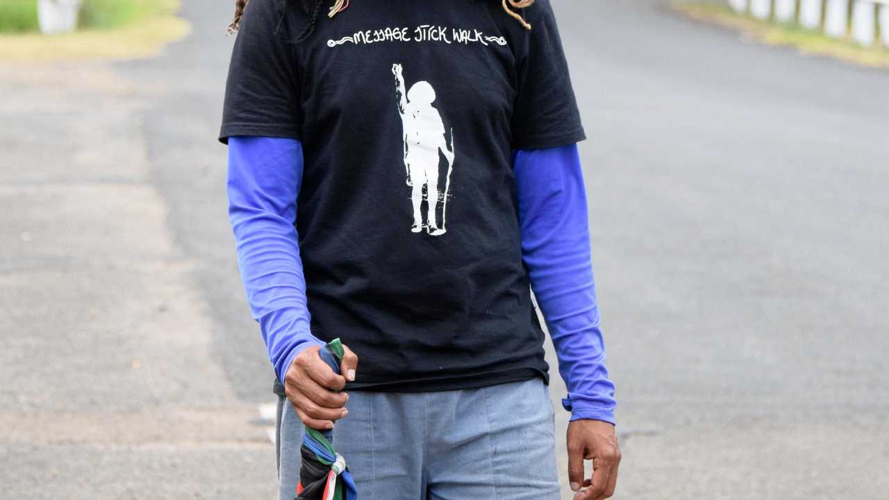 HALF WAY: Alwyn Doolan stops in at Murgon during his 7000km walk to Parliament House. Picture: Matt Collins