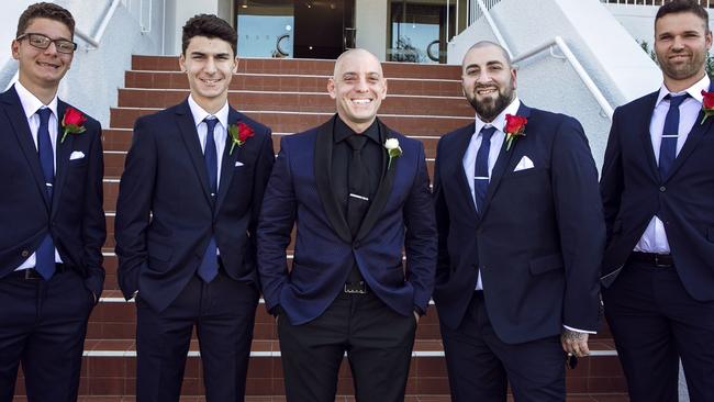 Chums: Nick Babousis and groomsmen Picture: Ben Clark Photography