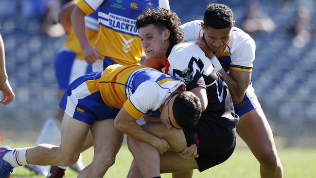 DAILY TELEGRAPH AUGUST 17, 2022. BlakeHovi during the quarter-final game between Patrician Brothers Blacktown and Erindale College in the NRL Schoolboys Cup at Campbelltown Sports Stadium.Picture: Jonathan Ng