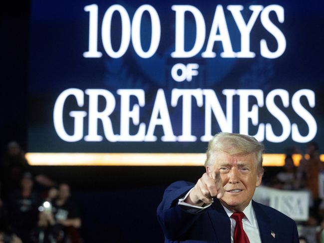 US President Donald Trump celebrates his first 100 days of office. Picture: AFP
