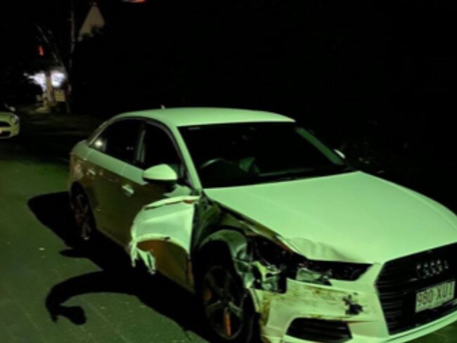 An Audi which was stolen and crashed by youths at Palm Beach on the southern Gold Coast.