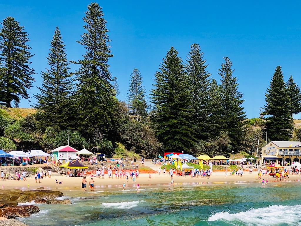 Main Beach Yamba packed for the 2018 Nippers Carnival.