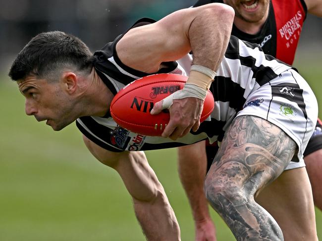 WallanÃs Corey Viani during the ERDFNL Riddell v Wallan Qualifying 2 football match in Romsey, Saturday, Aug. 31, 2024. Picture: Andy Brownbill