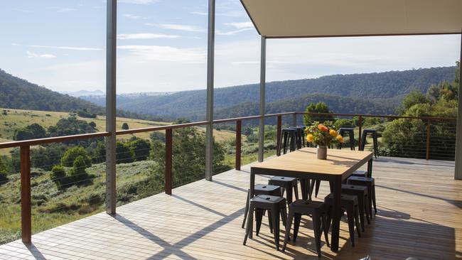 Outdoor decking with views over the mountain scape.