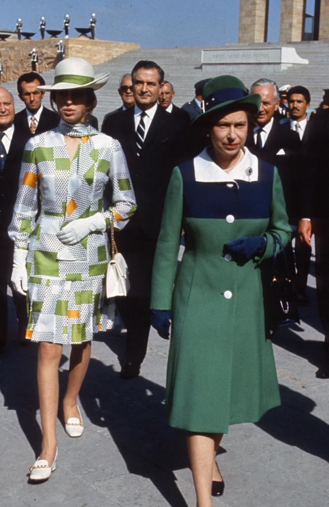 Queen Elizabeth ll, right, and her daughter Princess Anne on a tour of Turkey in 1971. Picture: Getty