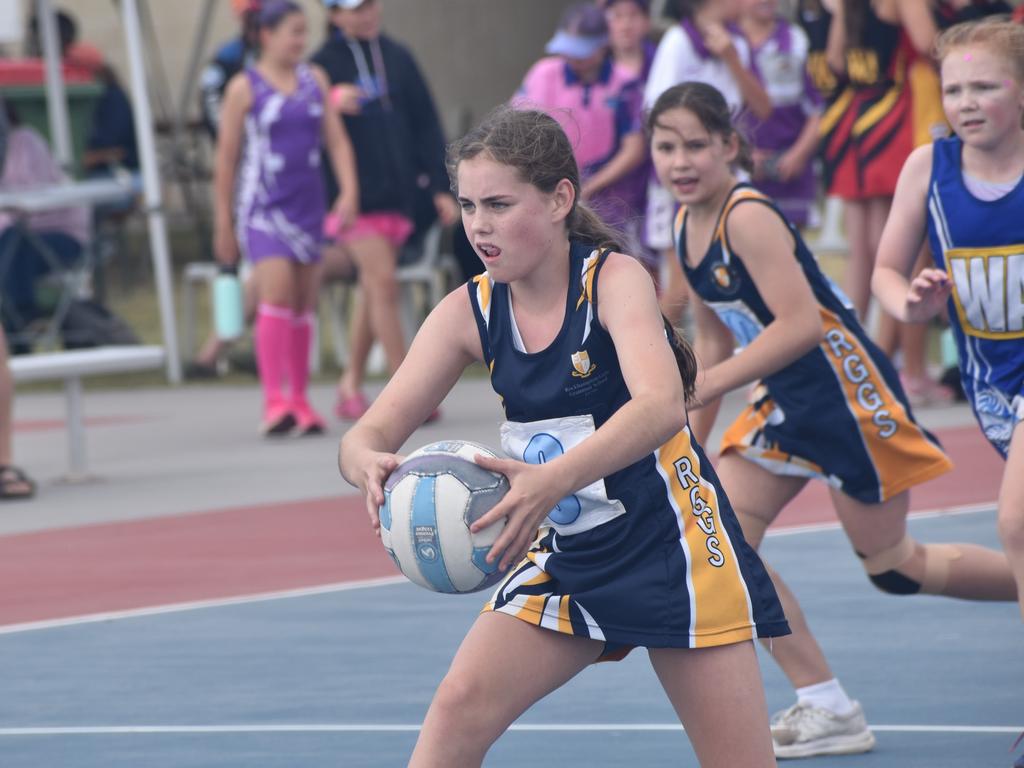 On court at the Cap Coast Junior Netball Carnival at the Barmaryee Multi Sports Precinct, Yeppoon, on August 11, 2024. Photo: Pam McKay