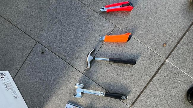 The weapons seized by police after being called to Castle Hill train station about a group of hooded youths wearing face masks. Photo: Facebook