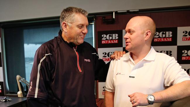 Ray Hadley (left) and producer Chris Bowen (right) in happier times at 2GB. Mr Bowen has since claimed Hadley subjected him to “vile and inexcusable behaviour”.