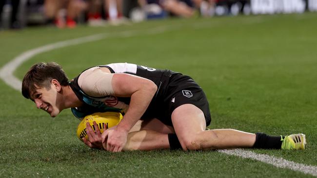 Zak Butters injured his knee against the Demons. Picture: AFL Photos/Getty Images