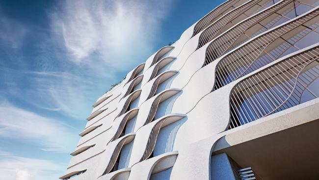 The architectural design is designed to evoke waves, giving the development a curved and relaxed feeling.