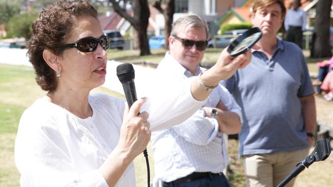 Rosemary MacKenzie speaks at Kensington Park about concern for the high rise development planned. Picture: Craig Wilson