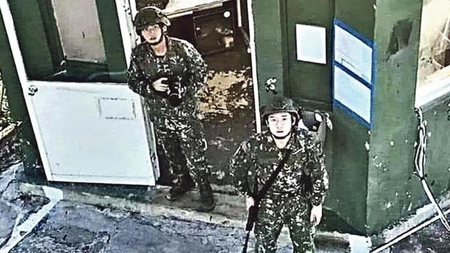 A Chinese drone flew over and filmed Taiwanese soldiers at their post. Picture: The Times