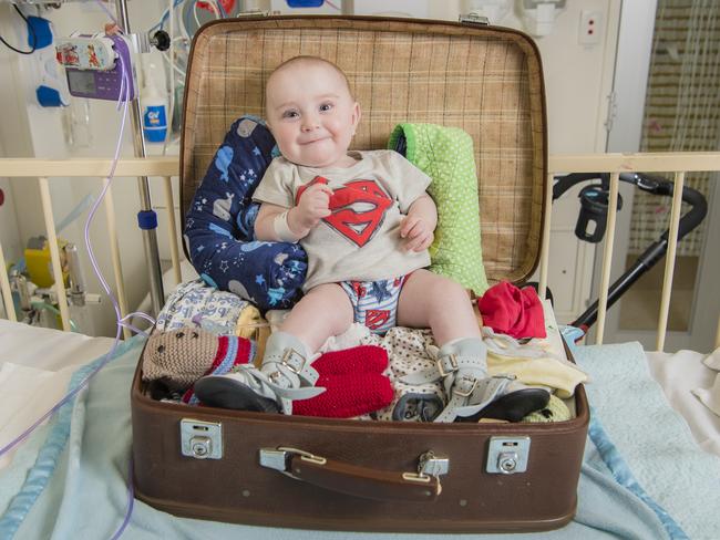 Harvey Hughes has been in hospital for the whole eight months of his life. Picture: Jason Edwards