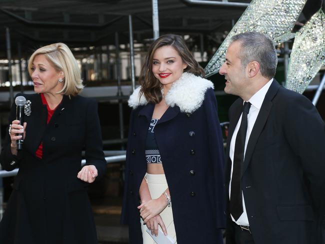 Nadja Swarovski, Miranda Kerr and Jean-Jacques Sebbag attend the Swarovski Star Raising For 2015 Rockefeller Center Christmas Tree at Rockefeller Plaza on November 16, 2015 in New York City. Picture: Getty