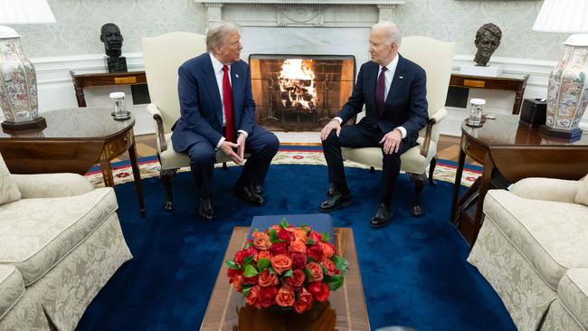 Joe Biden promised a peaceful transition as he met Donald Trump in the Oval Office. Picture: AFP.